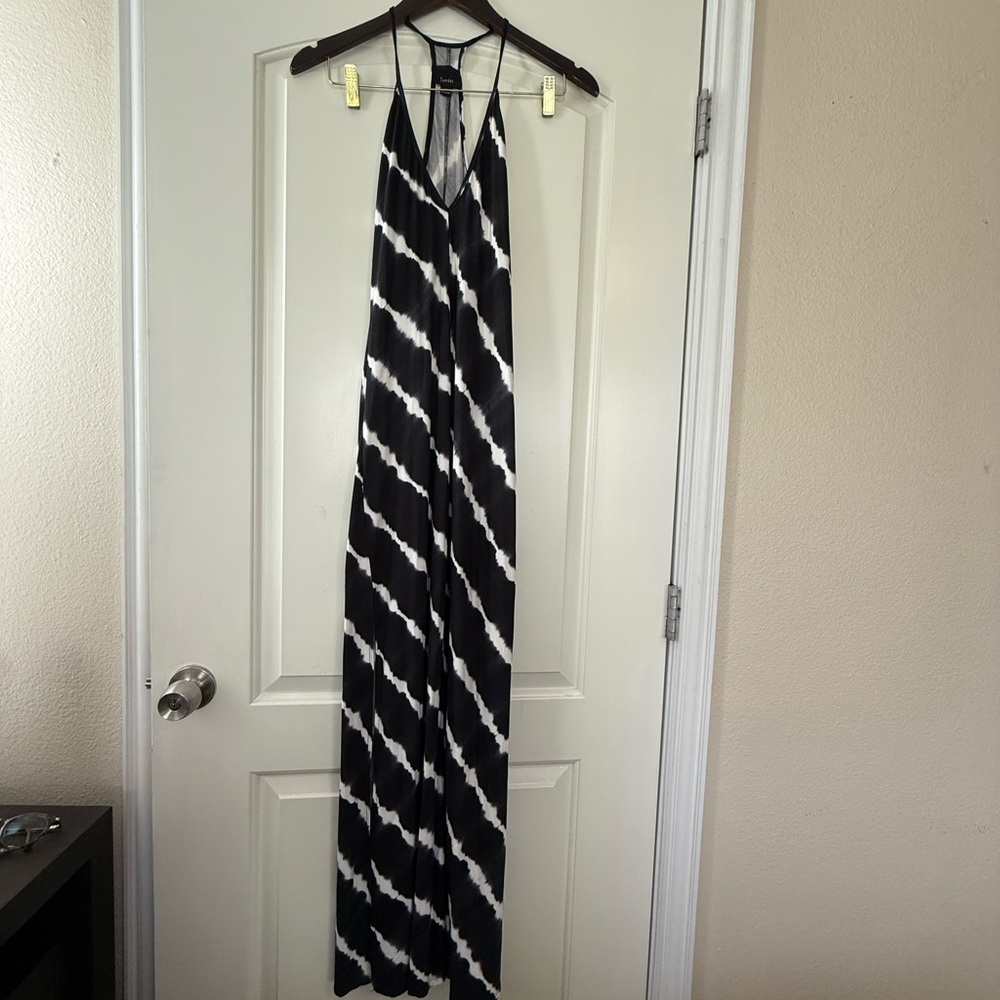 Lumiere Black and White Halter Maxi Dress